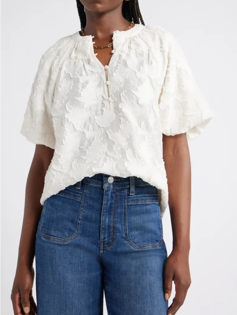Caslon Floral Jacquard Puff Sleeve Top